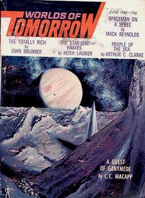 Ganymede Moonscape with Jupiter Rising — Worlds of Tomorrow June 1963