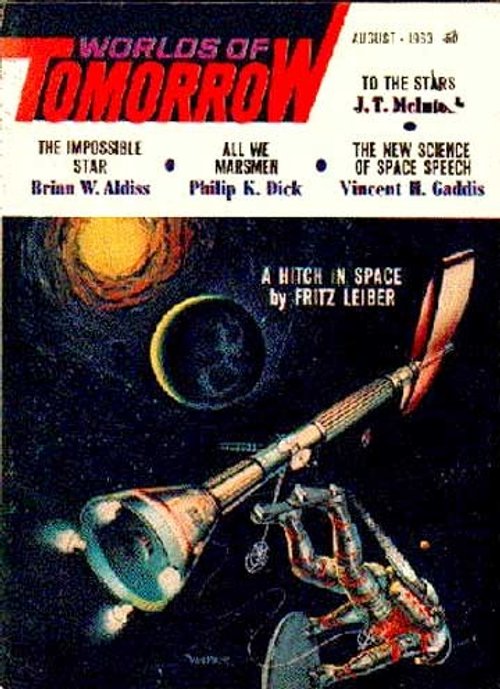 Worlds of Tomorrow August 1963 – Fritz Leiber Space Tug Cover Art