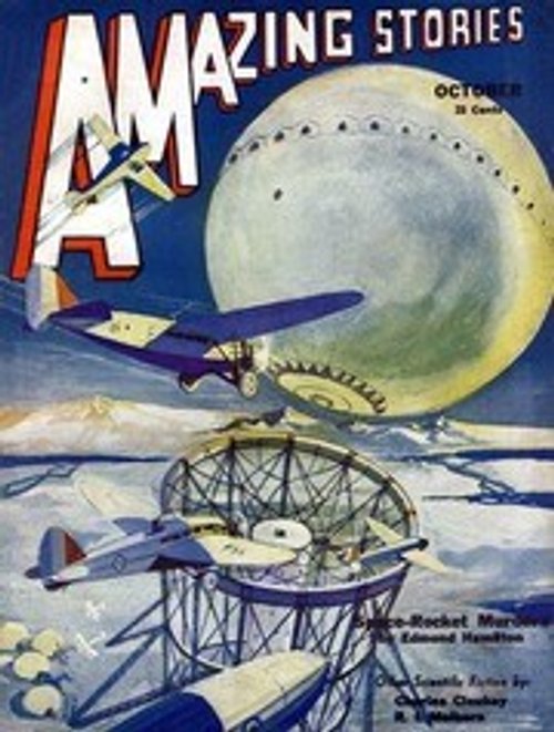 Amazing Stories Oct 1929 — Arctic Monoplane Meets Giant Moon Base