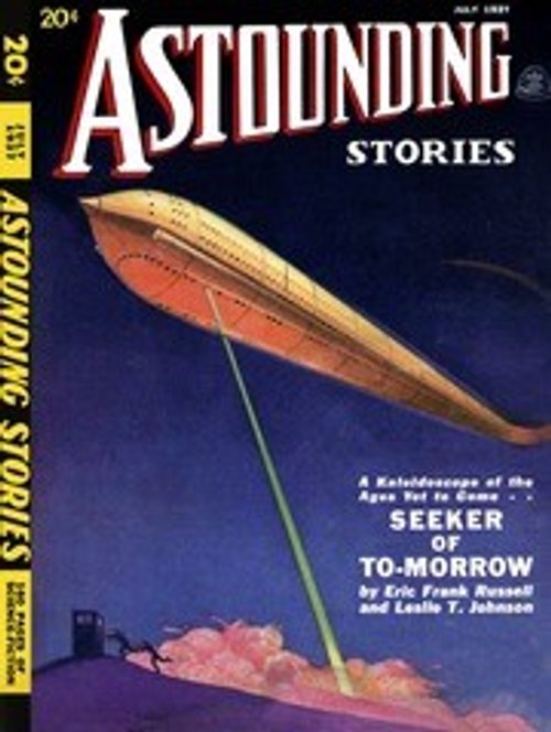 Astounding Stories July 1937 — Sleek Rocket Blazing Into Stormy Skies