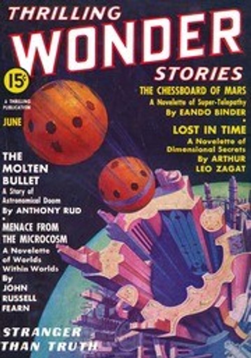 Thrilling Wonder Stories June 1930s – Molten Bullet Rockets Over Alien Orbs