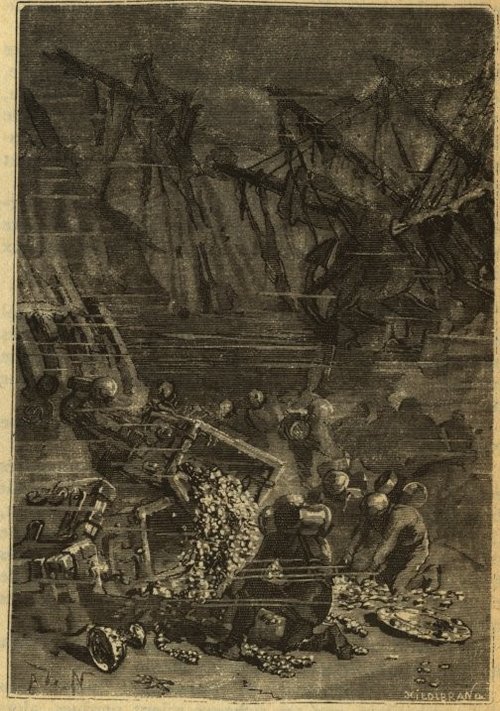 Hildibrand Engraving: Underwater Shipwreck Scene from Jules Verne, c.1870s