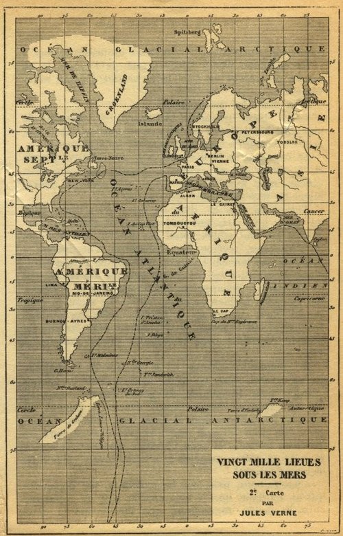 Jules Verne's Nautilus Route Map — Vingt Mille Lieues Sous Les Mers