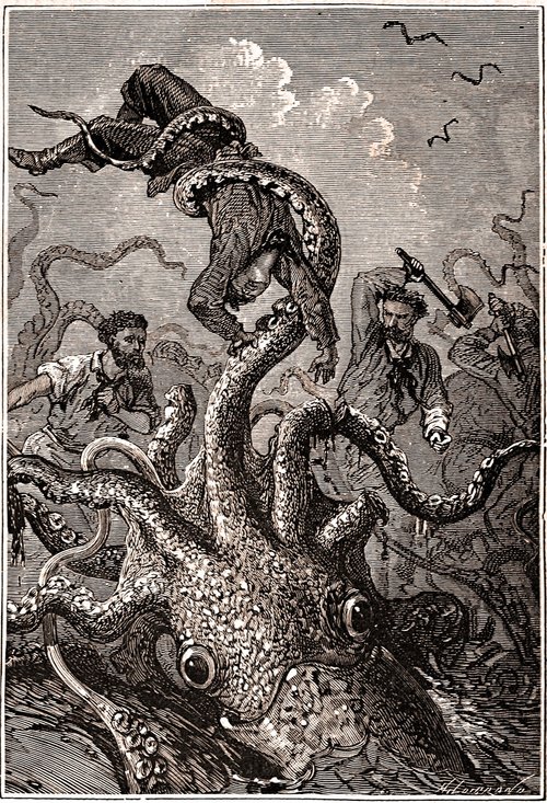 Giant Squid Attack — Verne's 20,000 Leagues, Riou/Neuville 1870