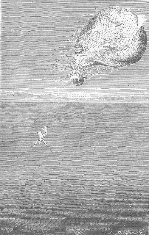Jules Verne's Balloon Crash Over Open Sea — Victorian Engraving, c.1870s