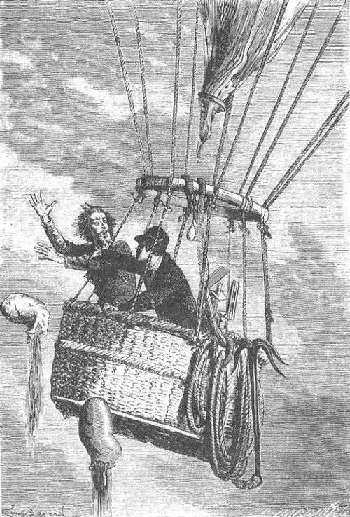 Jules Verne Balloon Crisis — Five Weeks in a Balloon Engraving c.1863