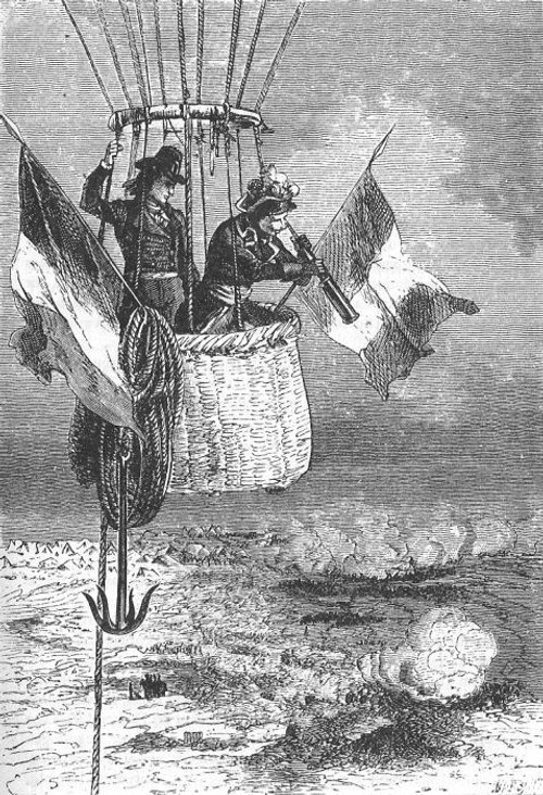 Balloon Observers Survey a Battlefield — Jules Verne Era Engraving, c.1870s
