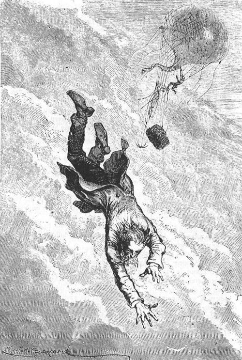 Léon Benett's Man Falls from Balloon Gondola, Jules Verne 1880s