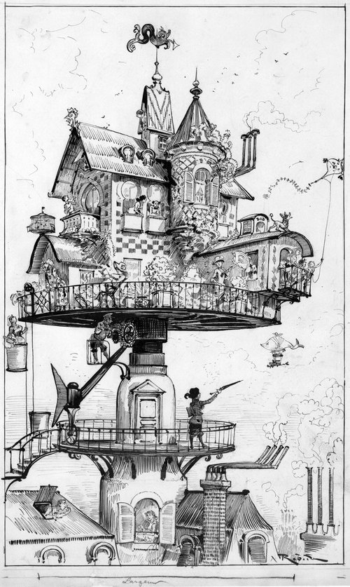 Albert Robida's Flying House — La Vie Électrique Aerial Dwelling, c.1890