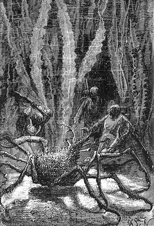 Jules Verne's Giant Spider Crab Attack — Journey to the Center of the Earth Engraving