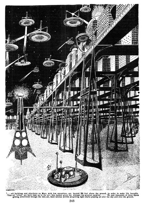 Frank R. Paul's Martian City Built 500 Feet High, Amazing Stories 1930s