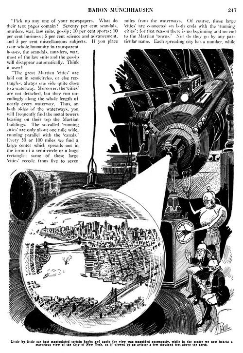 Frank R. Paul's Martian Telescope Views New York, Amazing Stories 1929
