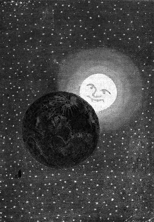 Dark Side of the Moon – Riou Engraving, Jules Verne Around the Moon 1870