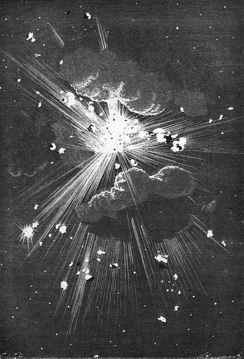 Cosmic Explosion in Space — Jules Verne 'Around the Moon' Engraving c.1870