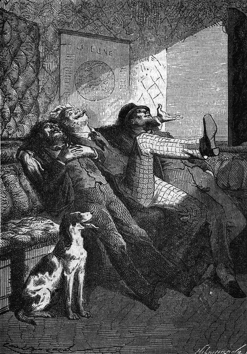 Jules Verne's 'Around the Moon' — Passengers Weightless in the Projectile, c.1870