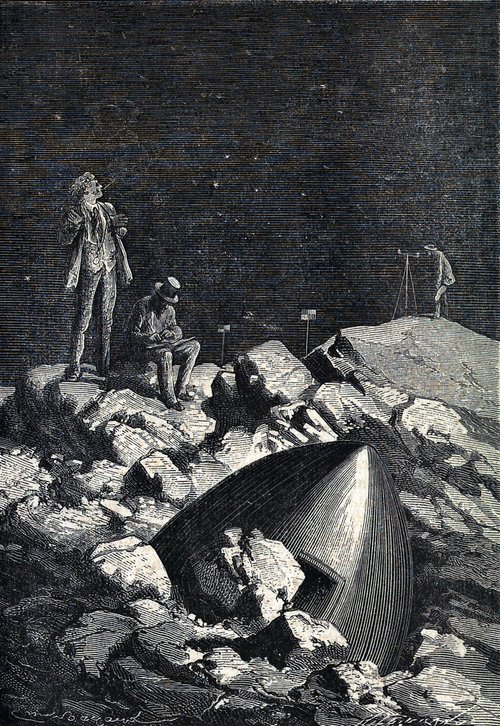 Jules Verne's Lunar Explorers Survey the Moon – De la Terre à la Lune, c.1870