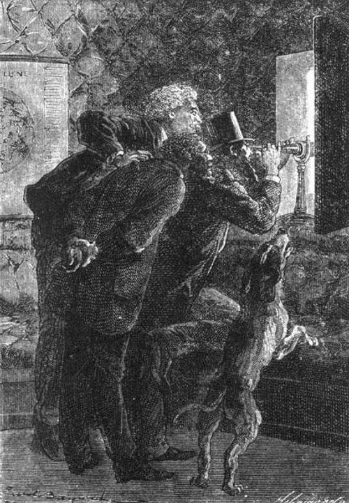 Jules Verne's Around the Moon – Observers at the Telescope, 1870
