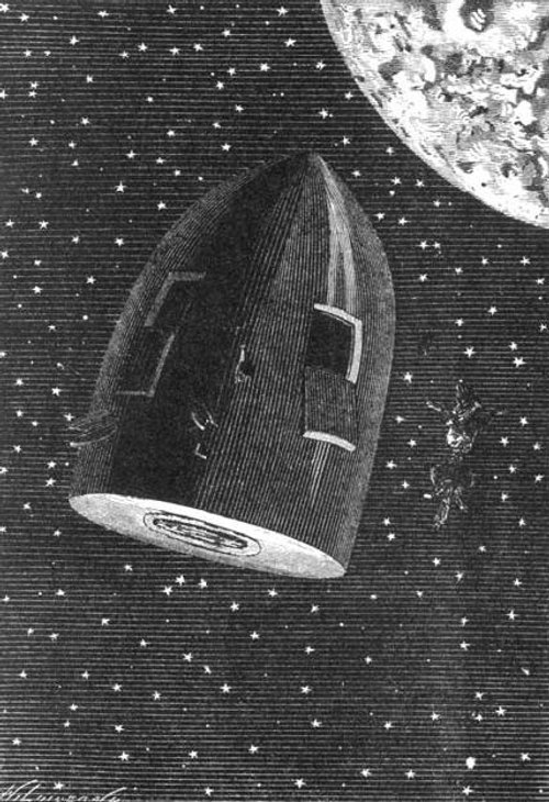 Jules Verne's Projectile Approaches the Moon — Around the Moon, 1870