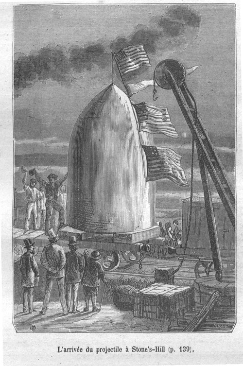 Jules Verne's Moon Projectile Arrives at Stone's Hill — 1865 French Edition