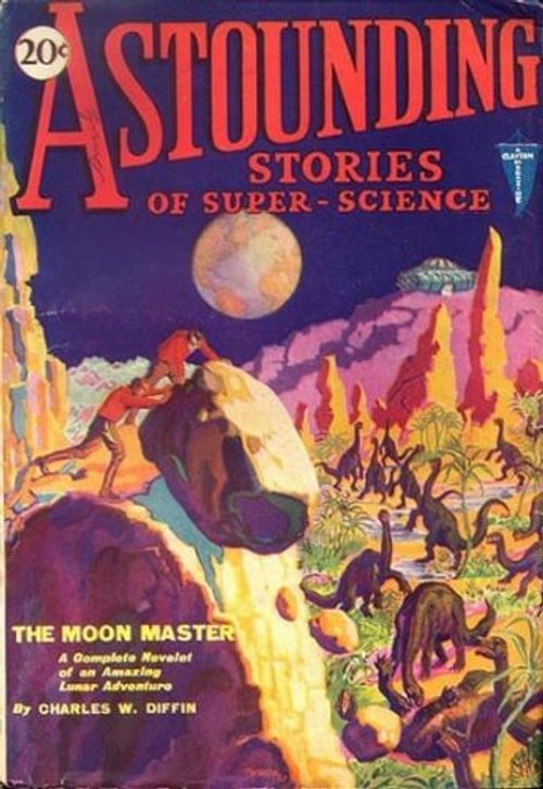 Astounding Stories 'The Moon Master' Dinosaur Lunar Landscape Cover 1930s