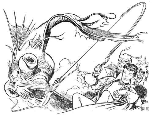 Cartier's Giant Alien Fish Attack – Golden Age Pulp Interior Illo