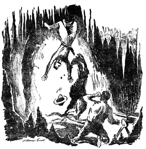 J. Flemming Grill: Giant Creature Abducts Man in Cave, Pulp Horror