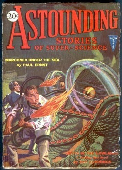 Astounding Stories 1930 — Man vs. Sea Monster, 'Marooned Under the Sea'