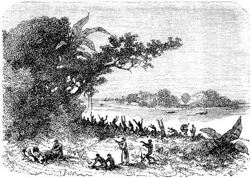 Jules Verne's Five Weeks in a Balloon — Victorian Engraving, Africa Shore Scene