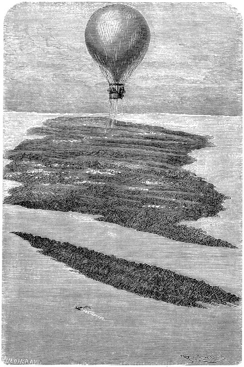 Jules Verne Balloon Voyage Over Cloud Sea — Victorian Engraving