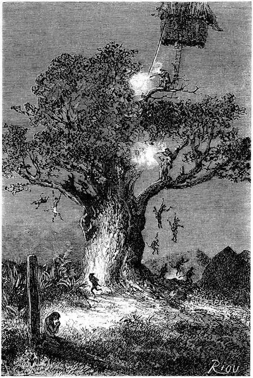 Édouard Riou's Aerial Bombardment from Flying Basket — Jules Verne, 1880s