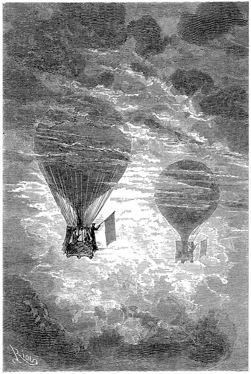 Jules Verne Balloon Voyage Above the Clouds — Victorian Engraving 1860s–1880s