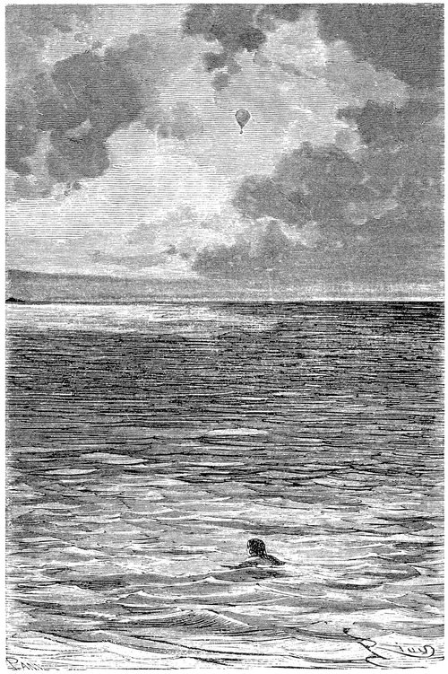 Jules Verne's Balloon Over Open Sea — Victorian Wood Engraving c.1870s
