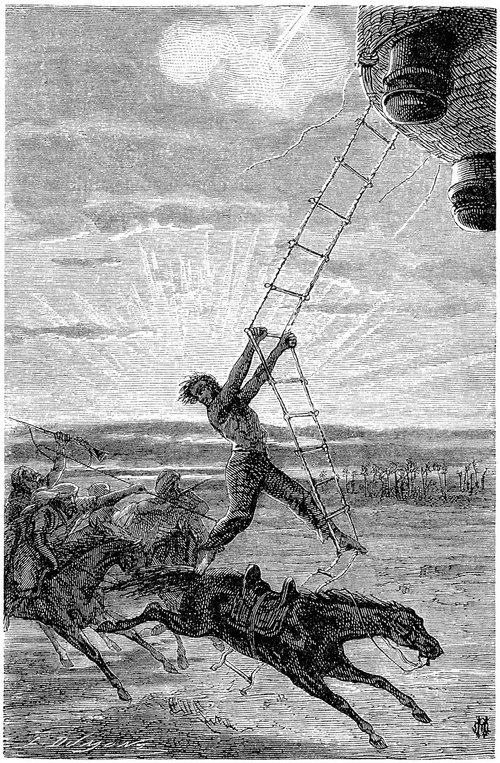 Jules Verne Balloon Escape: Native Pursuit Scene, Five Weeks in a Balloon c.1863