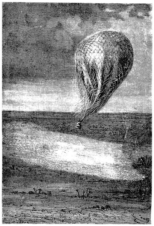 Jules Verne Balloon Crash Landing — Victorian Engraving, 1880s