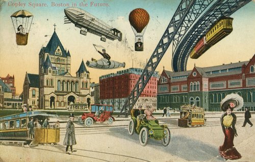 Copley Square Boston in the Future — Edwardian Retro-Futurist Postcard c.1905