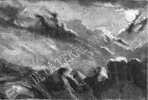 Meteor Shower Observed from Hot Air Balloon – Victorian Astronomical Engraving