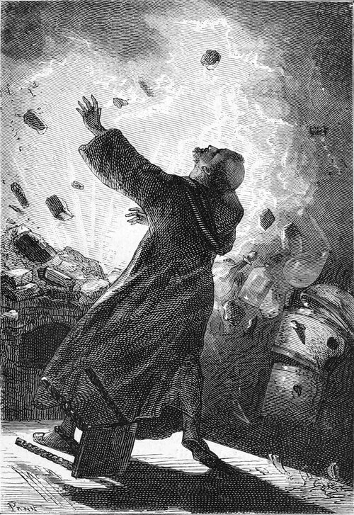 Édouard Riou's Explosion Scene – Jules Verne Victorian Book Illustration
