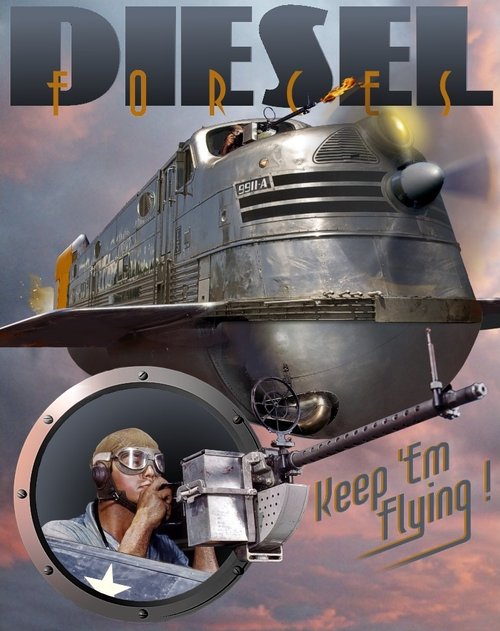 Diesel Forces – Flying Locomotive Gunship Retro-Futurist War Poster