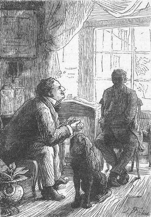 Victorian Mad Scientist Examines Mysterious Visitor — H.G. Wells Era Book Illustration