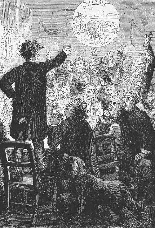 Jules Verne's Gun Club Members Debate Moon Mission, 1865 Engraving