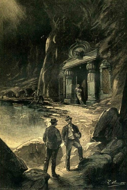 Lost Underground Temple Discovery — Léon Benett Illustration for Jules Verne