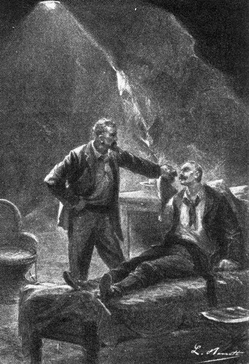 Jules Verne Underground Encounter — Victorian Book Illustration, L. Arnott