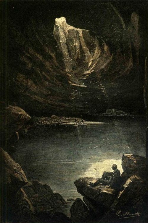 Journey to the Center of the Earth — L. Méritte Subterranean Sea Cave Illustration