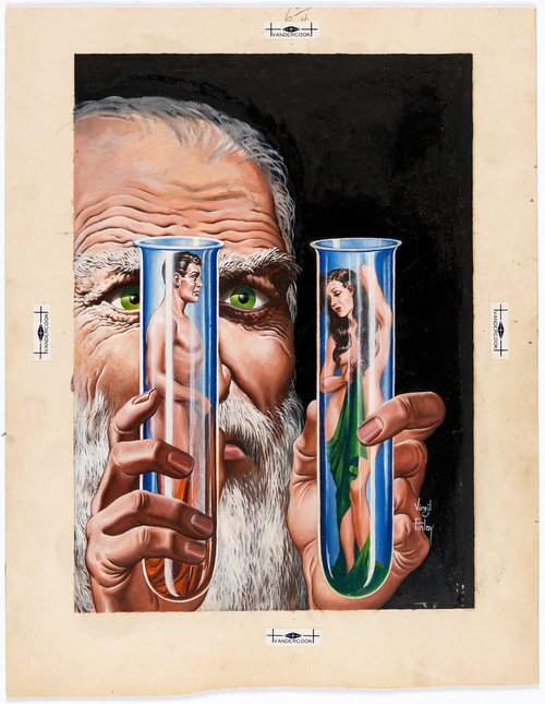 Virgil Finlay's Mad Scientist Creates Adam and Eve in Test Tubes