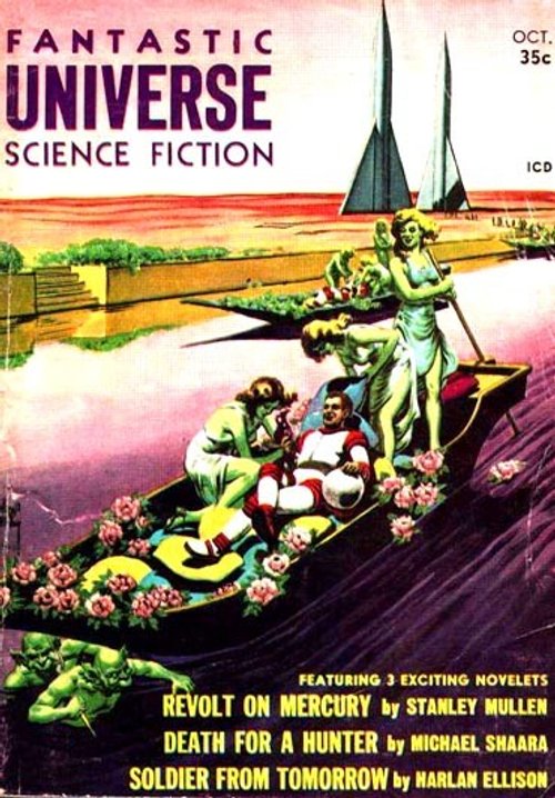 Fantastic Universe Sci-Fi Oct 1957: Alien Sirens Lure Spaceman on Alien River