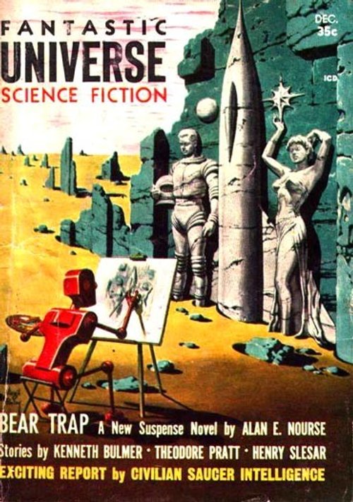 Robot Artist Paints Alien Statues — Fantastic Universe Sci-Fi Dec. 1950s