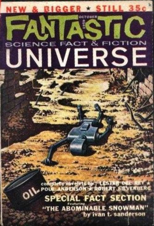 Fantastic Universe Oct 1957 — Wrecked Robot on Alien Wasteland