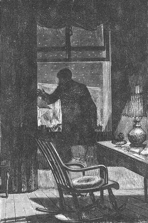 Mysterious Figure at Night Window – Victorian Sci-Fi Engraving, c.1870s