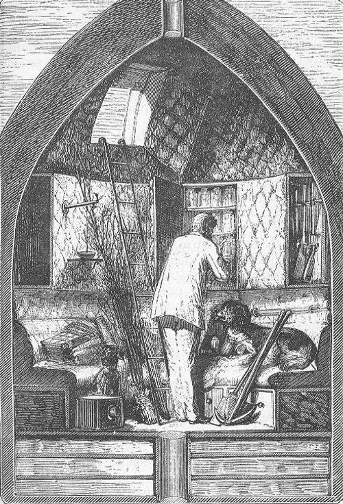 Jules Verne's Lunar Cabin Interior — De Montaut Engraving, 1870s