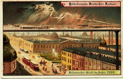 Hildebrands Kakao: Roofed City of the Year 2000, 1890s German Trade Card